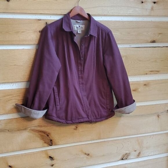 Woolrich Lined Purple Long Sleeve Casual Button Down Sz L Shacket - Picture 1 of 7